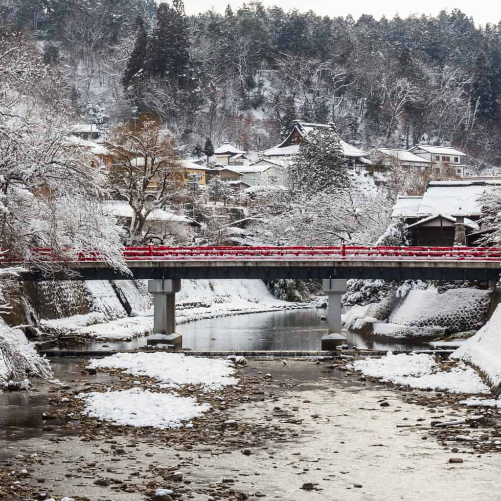 Nakabashi bridge in Takayama in winter